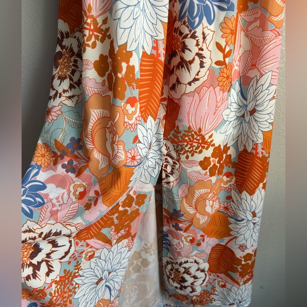 Zesica Halter Neck Maxi Summer Dress Floral Backless Orange/Blue Cruise Size S - Picture 6 of 8